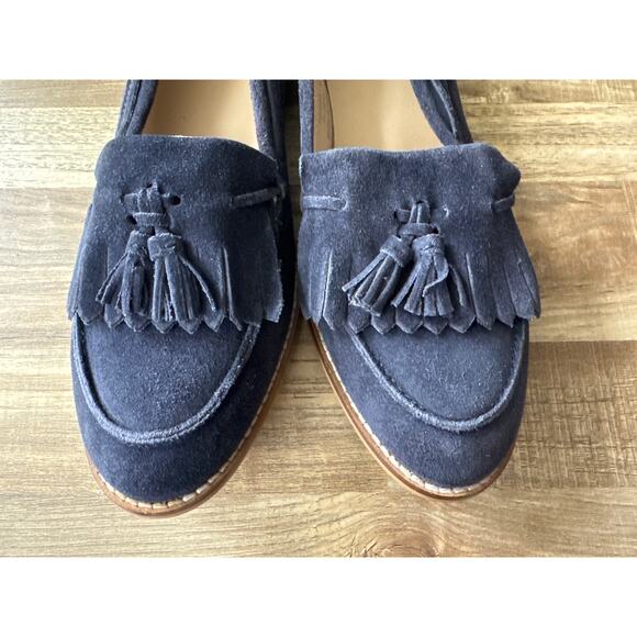NWOT ASOS Kiltie Fringe Tassel Suede Navy Loafer Shoes size 9 - Picture 5 of 6